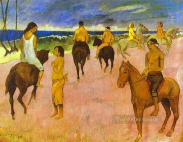 馬 Painting - 浜辺の騎士たち ポスト印象派 原始主義 ポール・ゴーギャン